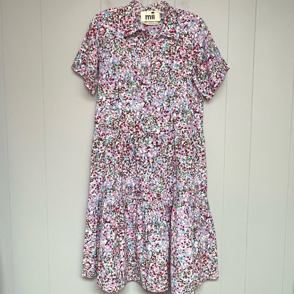 Mii Collection Dress Cotton Button Front Short Sleeve